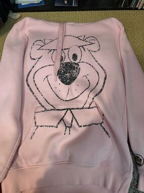 Pink Graphic Hooded Sweatshirt with Bear Print